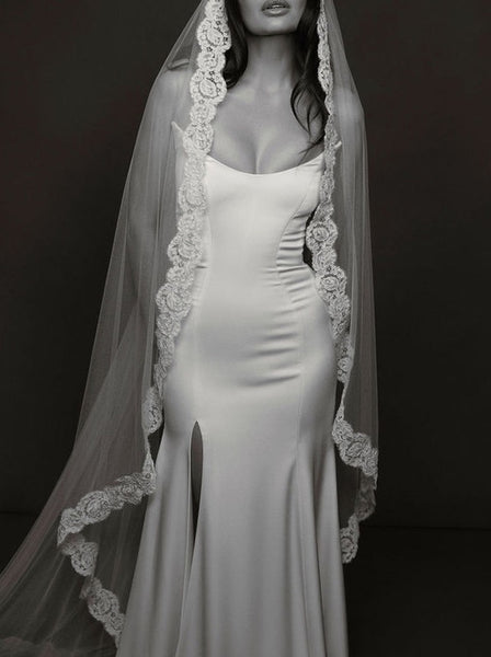 Jay by Sarah Seven Sheer Illusion Long Sleeve Lace Wedding Dress Ivory Sz 8